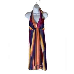 C6- Signature by Sangria Colorful Striped Halter Dress